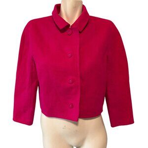 Oscar de la Renta Bolero Hot Pink Orylag Cashgora Wool Cropped Jacket Size 8